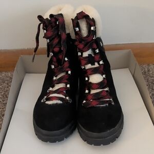 Jellypop Black Boots with Red Plaid Laces